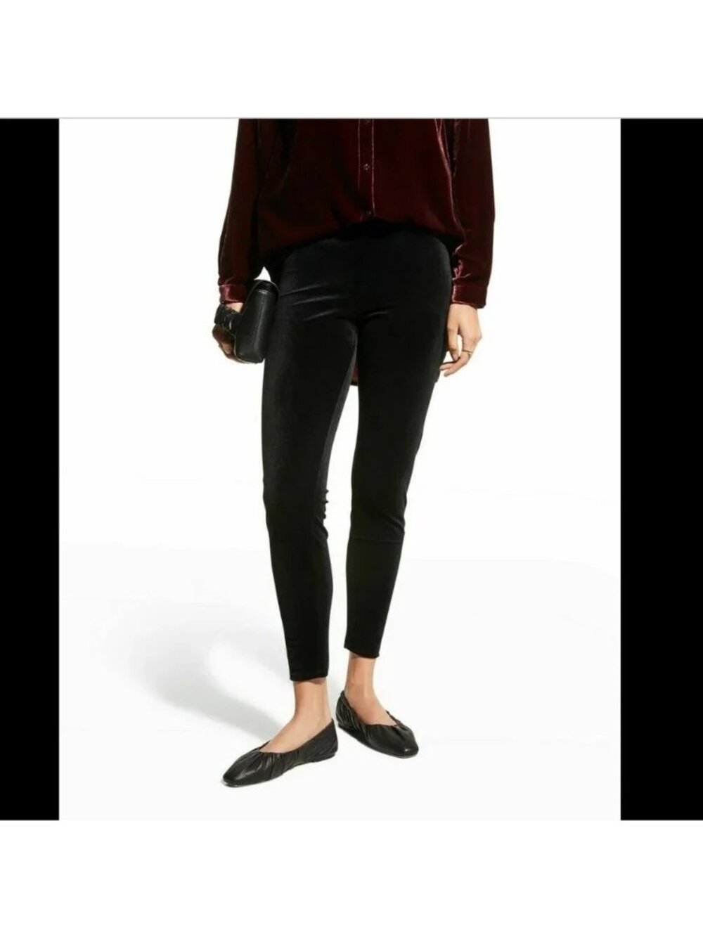 Eileen Fisher Womens Black Velvet Pull-On Legging Pants Size M